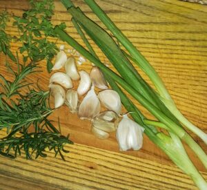 Green onions, fresh rosemary, ginger, and garlic