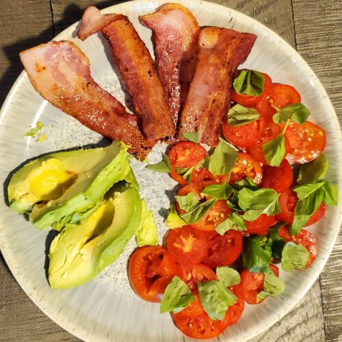 Keto avocado, tomato and bacon salad