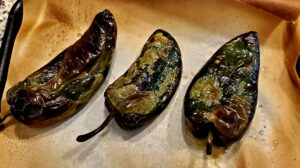 Blackened poblano peppers