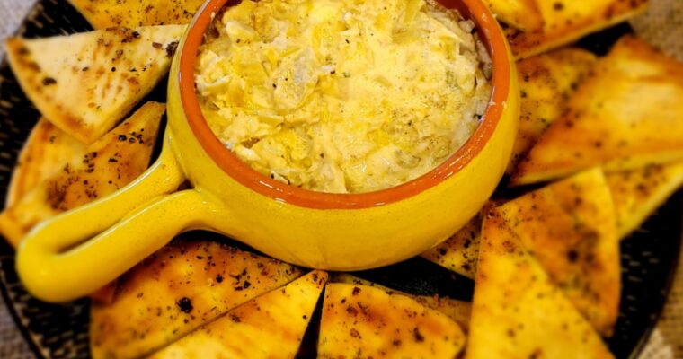 Kacey’s Keto Famous  Artichoke Dip and Homemade Baked Pita Chips