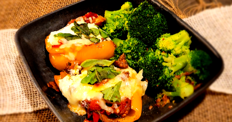 Tex Mex  Keto  Stuffed Peppers with Grass Fed Beef; Healthy and Easy Family Dinner